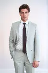İki Parça Slim Fit Tek Düğmeli Açık Gri Erkek Takım Elbise - Wessi-4
