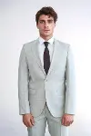 İki Parça Slim Fit Tek Düğmeli Açık Gri Erkek Takım Elbise - Wessi-5