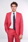İki Parça Slim Fit Tek Düğmeli Mercan Kırmızısı Erkek Takım Elbise - Wessi-3