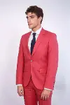 İki Parça Slim Fit Tek Düğmeli Mercan Kırmızısı Erkek Takım Elbise - Wessi-4