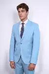 İki Parça Slim Fit Tek Düğmeli Açık Mavi Erkek Takım Elbise - Wessi-4