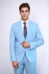 İki Parça Slim Fit Tek Düğmeli Açık Mavi Erkek Takım Elbise - Wessi-5