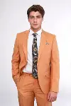 İki Parça Slim Fit Tek Düğmeli Hardal Sarısı Erkek Takım Elbise - Wessi-3