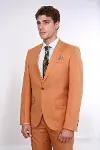 İki Parça Slim Fit Tek Düğmeli Hardal Sarısı Erkek Takım Elbise - Wessi-4