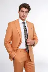 İki Parça Slim Fit Tek Düğmeli Hardal Sarısı Erkek Takım Elbise - Wessi-1