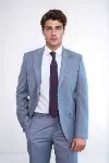İki Parça Slim Fit Tek Düğmeli Gri Mavi Erkek Takım Elbise-4
