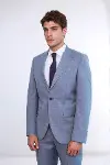 İki Parça Slim Fit Tek Düğmeli Gri Mavi Erkek Takım Elbise-5