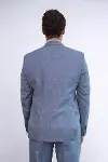 İki Parça Slim Fit Tek Düğmeli Gri Mavi Erkek Takım Elbise-6