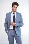 İki Parça Slim Fit Tek Düğmeli Gri Mavi Erkek Takım Elbise-1