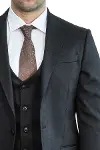 Tek Düğmeli Sivri Yaka Yelekli Antrasit Erkek Takım Elbise  - Wessi-2