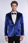 Simli Slim Fit Kadife İndigo Mavi Erkek Smokin Ceket - Wessi-2