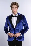 Simli Slim Fit Kadife İndigo Mavi Erkek Smokin Ceket - Wessi-3