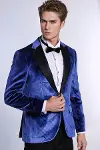 Simli Slim Fit Kadife İndigo Mavi Erkek Smokin Ceket - Wessi-5