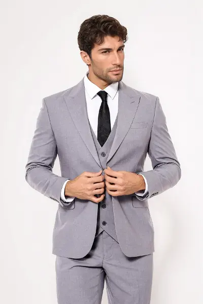 Desensiz Slim Fit Gri Erkek Takım Elbise - Wessi