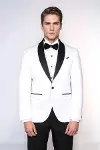 Beyaz Şal Yaka Simli Slim Fit Smokin Ceket - Wessi-3
