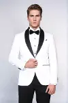 Beyaz Şal Yaka Simli Slim Fit Smokin Ceket - Wessi-5