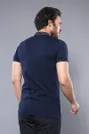 Yaka Desenli Kısa Kollu Lacivert Polo T-Shirt - Wessi-3
