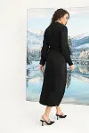 Viskon Uzun Kollu Saten Elbise-4