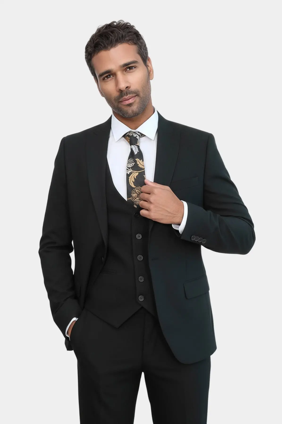 Tek Düğmeli Slim Fit Siyah Yelekli Erkek Takım Elbise - Wessi