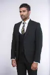 Tek Düğmeli Slim Fit Siyah Yelekli Erkek Takım Elbise - Wessi-4
