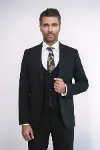 Tek Düğmeli Slim Fit Siyah Yelekli Erkek Takım Elbise - Wessi-5