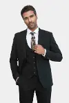 Tek Düğmeli Slim Fit Siyah Yelekli Erkek Takım Elbise - Wessi-1