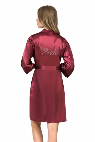 Bordo Kısa Saten Bride Sabahlık