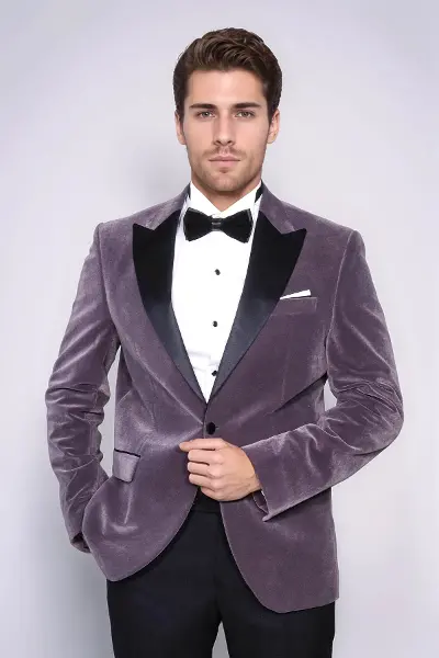 Kadife Slim Fit Lila Erkek Smokin Ceket - Wessi