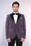 Kadife Slim Fit Lila Erkek Smokin Ceket - Wessi-2