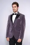 Kadife Slim Fit Lila Erkek Smokin Ceket - Wessi-3