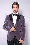 Kadife Slim Fit Lila Erkek Smokin Ceket - Wessi-4