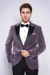 Kadife Slim Fit Lila Erkek Smokin Ceket - Wessi-1