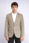 Slim Fit Sivri Yaka Ekose Taba Erkek Ceket - Wessi-3