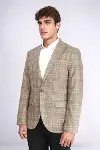 Slim Fit Sivri Yaka Ekose Taba Erkek Ceket - Wessi-4