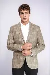 Slim Fit Sivri Yaka Ekose Taba Erkek Ceket - Wessi-5