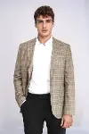 Slim Fit Sivri Yaka Ekose Taba Erkek Ceket - Wessi-1