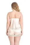 Büyük Beden Fildişi Saten Babydoll Şort Takımı-2