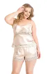 Büyük Beden Fildişi Saten Babydoll Şort Takımı-1