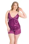 Büyük Beden Mor Saten Babydoll Şort Takımı-1