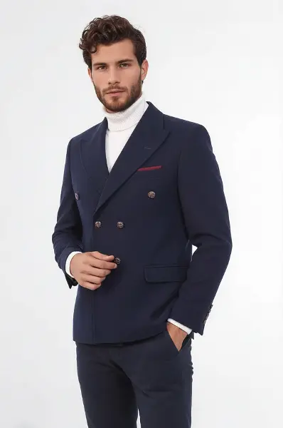 Kruvaze Slim Fit Lacivert Ceket - Wessi