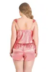 Büyük Beden Mercan Saten Babydoll Şort Takımı-2