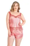 Büyük Beden Mercan Saten Babydoll Şort Takımı-1