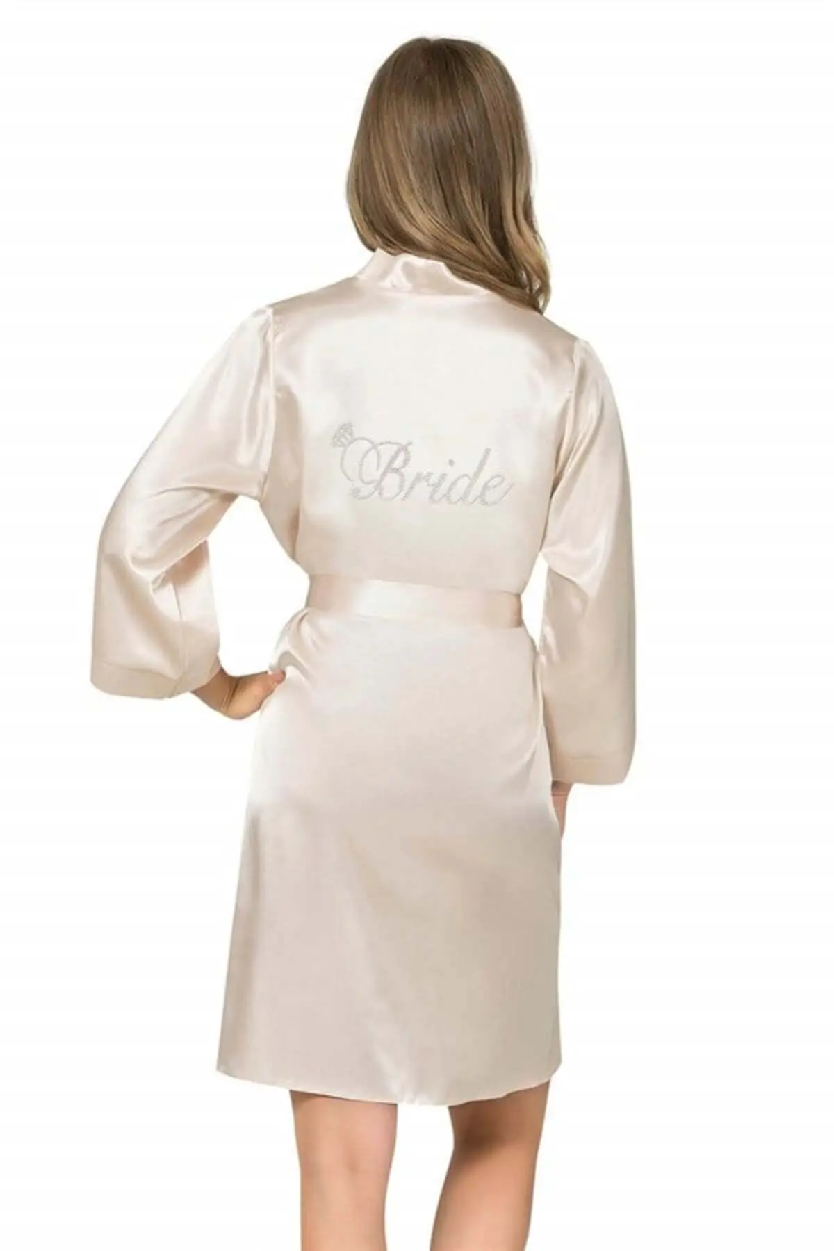 Fildişi Kısa Saten Bride Sabahlık