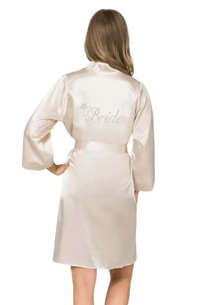 Fildişi Kısa Saten Bride Sabahlık