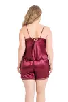 Büyük Beden Bordo Saten Babydoll Şort Takımı-2