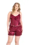 Büyük Beden Bordo Saten Babydoll Şort Takımı-1