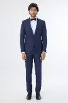 Yaka Pileli İndigo Slim Fit Damatlık Takım Elbise | Wessi-4