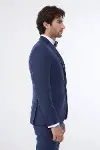 Yaka Pileli İndigo Slim Fit Damatlık Takım Elbise | Wessi-5