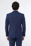 Yaka Pileli İndigo Slim Fit Damatlık Takım Elbise | Wessi-6