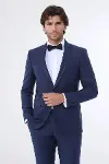 Yaka Pileli İndigo Slim Fit Damatlık Takım Elbise | Wessi-1